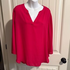 Chaus V-Slit Long Sleeve Tunic in Bright Pink